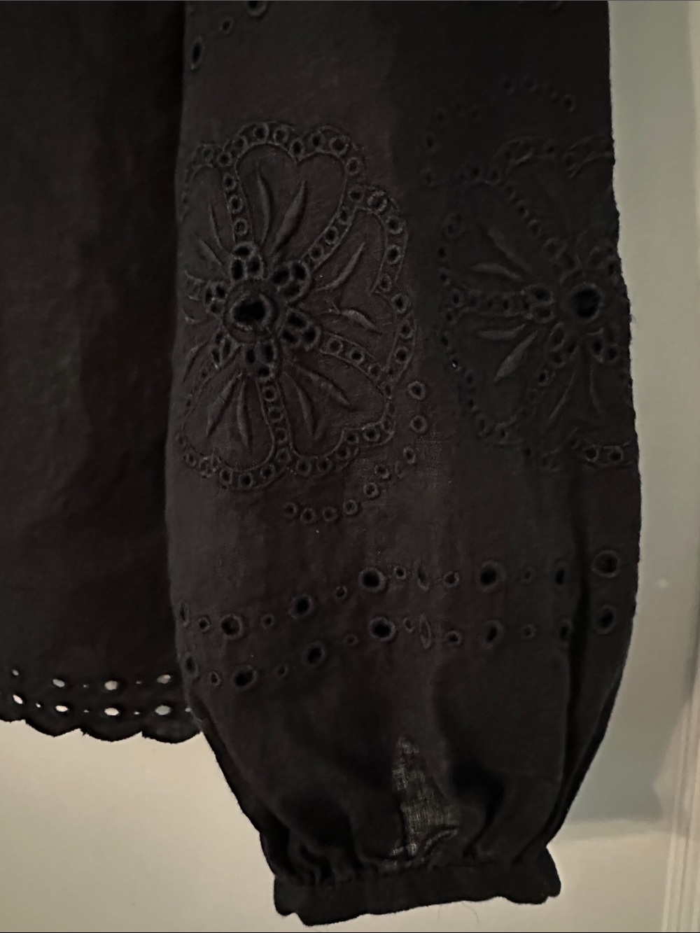 J. Crew Black Linen Eyelet Peasant Top - Picture 3 of 5